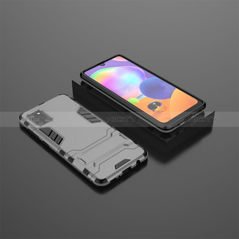Custodia Silicone e Plastica Opaca Cover con Supporto KC1 per Samsung Galaxy A31 Grigio