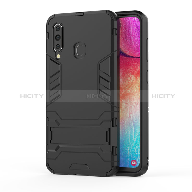 Custodia Silicone e Plastica Opaca Cover con Supporto KC1 per Samsung Galaxy A60 Nero