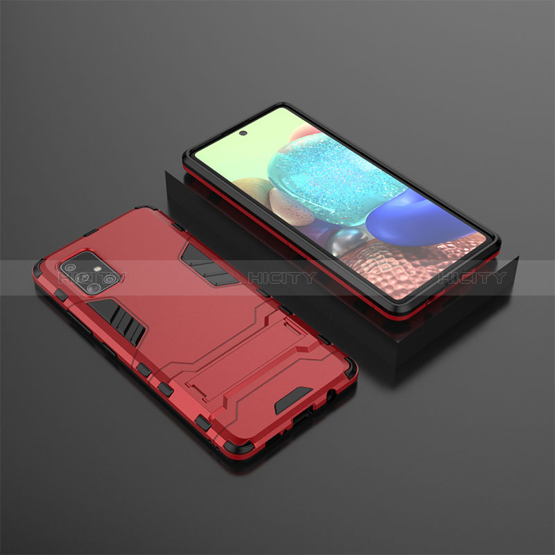 Custodia Silicone e Plastica Opaca Cover con Supporto KC1 per Samsung Galaxy A71 5G Rosso