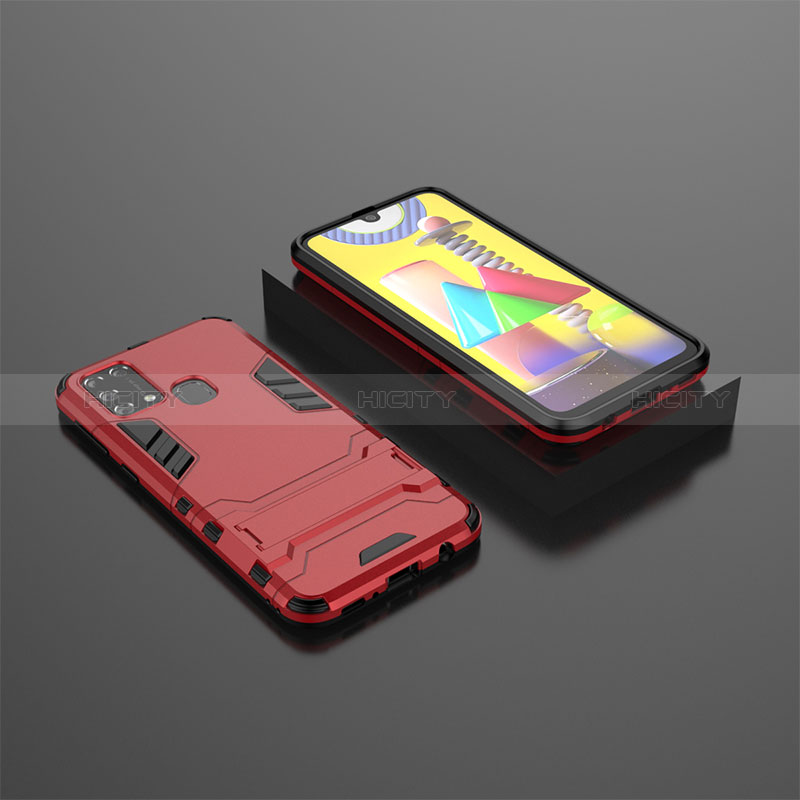 Custodia Silicone e Plastica Opaca Cover con Supporto KC1 per Samsung Galaxy M21s Rosso