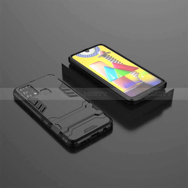 Custodia Silicone e Plastica Opaca Cover con Supporto KC1 per Samsung Galaxy M31 Nero