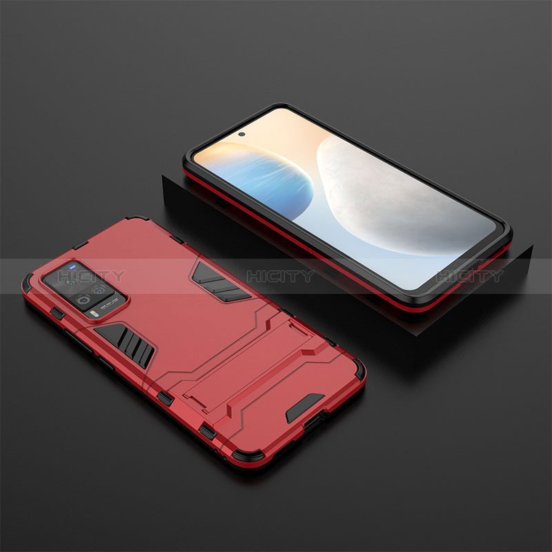 Custodia Silicone e Plastica Opaca Cover con Supporto KC1 per Vivo X60 Pro 5G