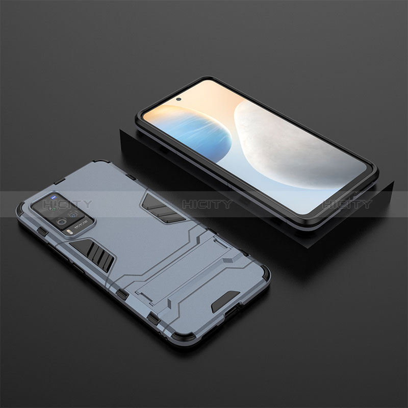 Custodia Silicone e Plastica Opaca Cover con Supporto KC1 per Vivo X60 Pro 5G Blu