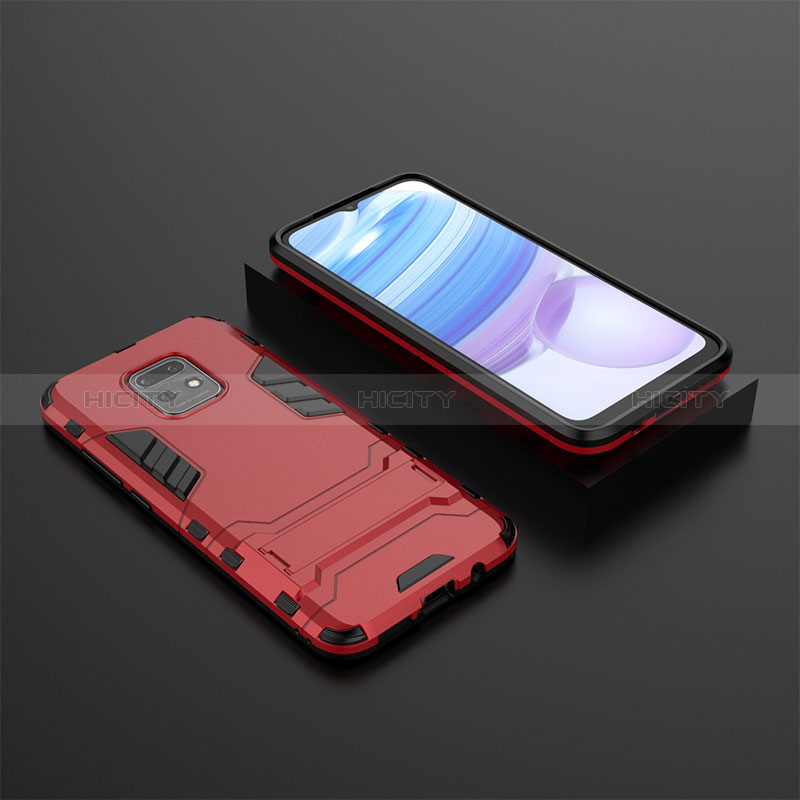 Custodia Silicone e Plastica Opaca Cover con Supporto KC1 per Xiaomi Redmi 10X 5G Rosso