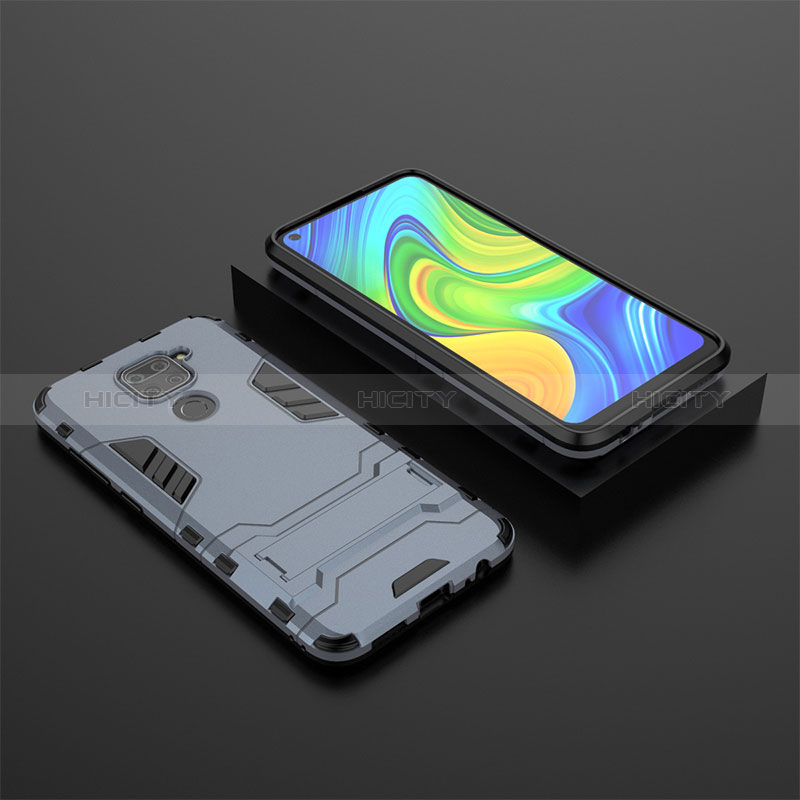 Custodia Silicone e Plastica Opaca Cover con Supporto KC1 per Xiaomi Redmi Note 9 Blu