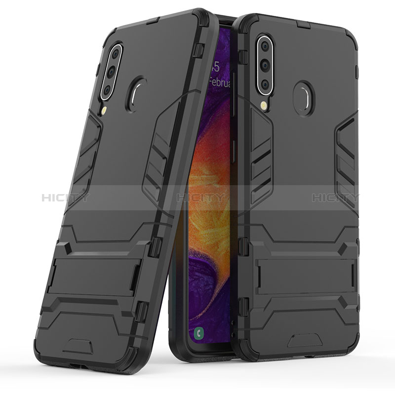 Custodia Silicone e Plastica Opaca Cover con Supporto KC2 per Samsung Galaxy A60 Nero