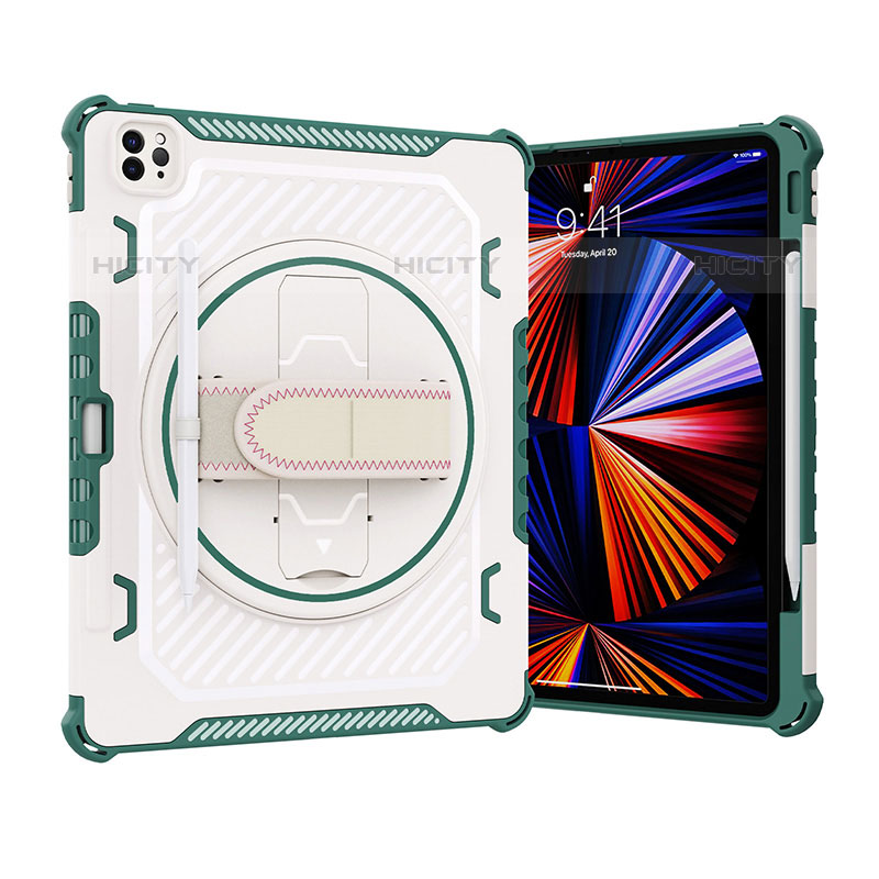Custodia Silicone e Plastica Opaca Cover con Supporto L07 per Apple iPad Pro 12.9 (2020) Verde