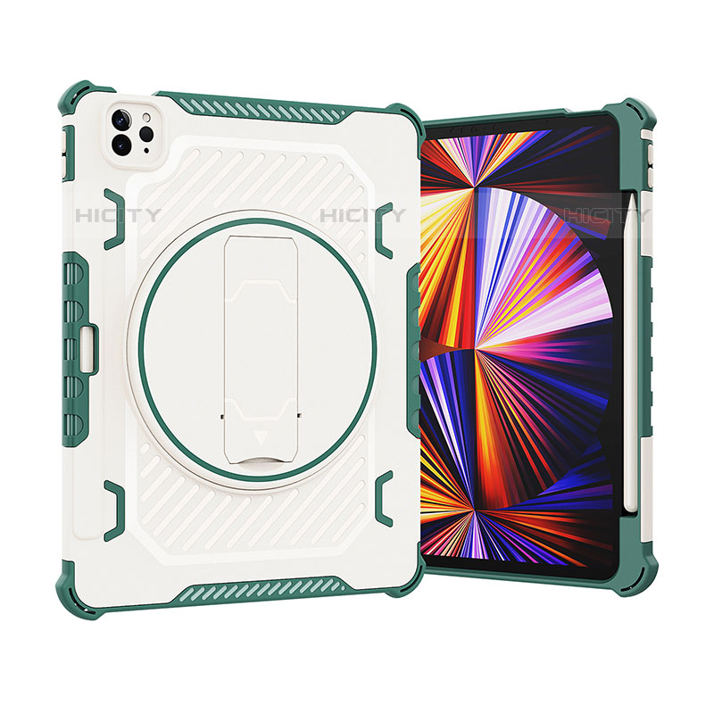 Custodia Silicone e Plastica Opaca Cover con Supporto L09 per Apple iPad Pro 11 (2020) Verde