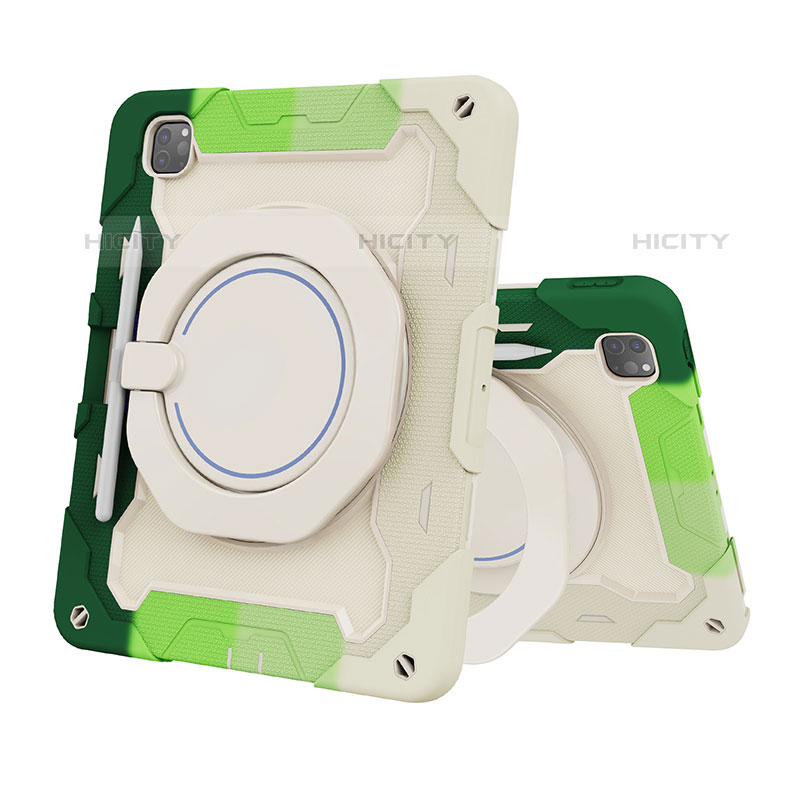 Custodia Silicone e Plastica Opaca Cover con Supporto L10 per Apple iPad Pro 12.9 (2020) Verde