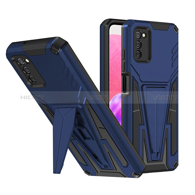 Custodia Silicone e Plastica Opaca Cover con Supporto MQ1 per Samsung Galaxy A02s Blu