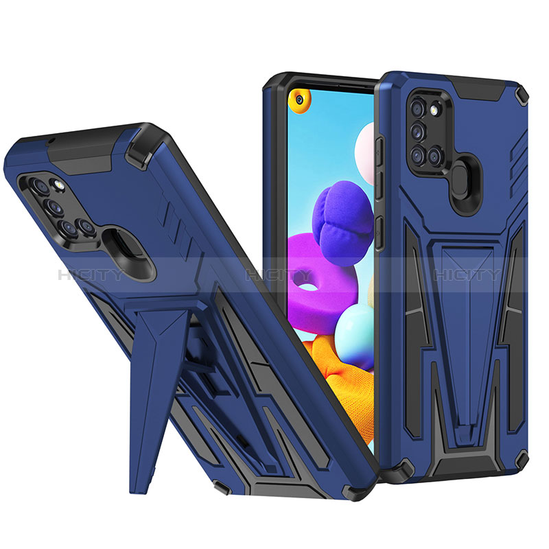 Custodia Silicone e Plastica Opaca Cover con Supporto MQ1 per Samsung Galaxy A21 Blu