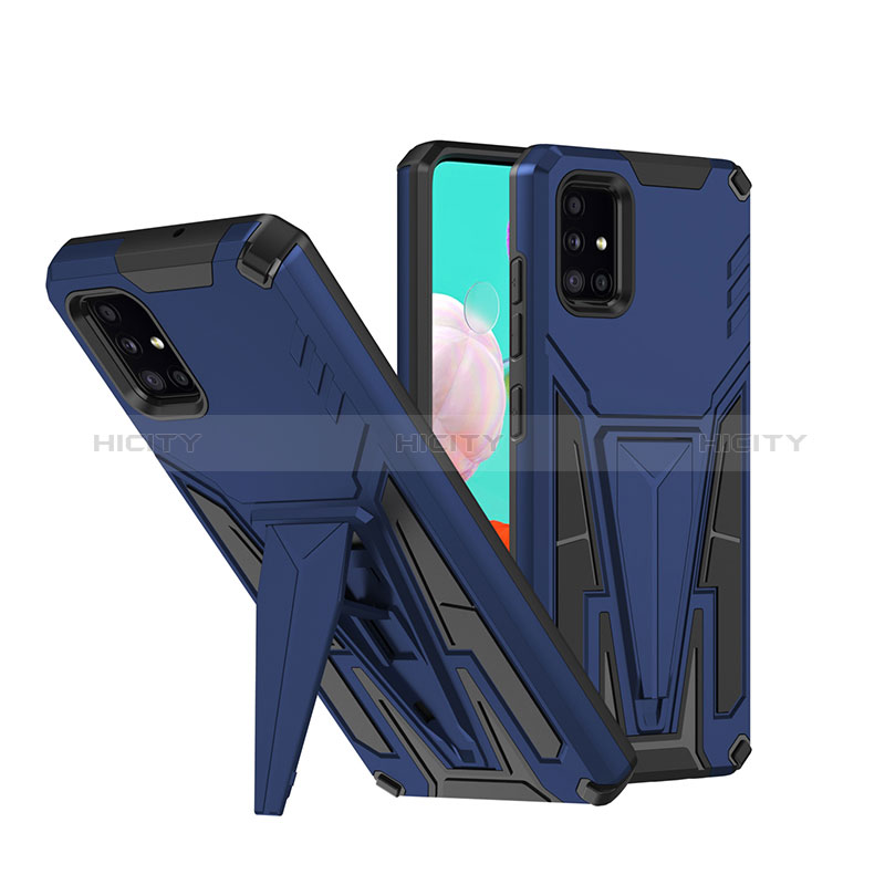 Custodia Silicone e Plastica Opaca Cover con Supporto MQ1 per Samsung Galaxy A51 5G Blu