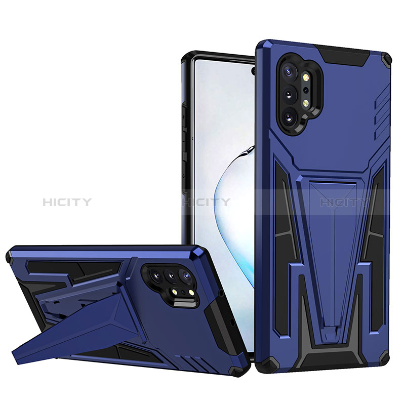 Custodia Silicone e Plastica Opaca Cover con Supporto MQ1 per Samsung Galaxy Note 10 Plus 5G Blu