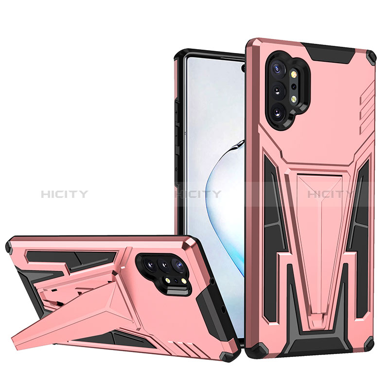 Custodia Silicone e Plastica Opaca Cover con Supporto MQ1 per Samsung Galaxy Note 10 Plus 5G Oro Rosa