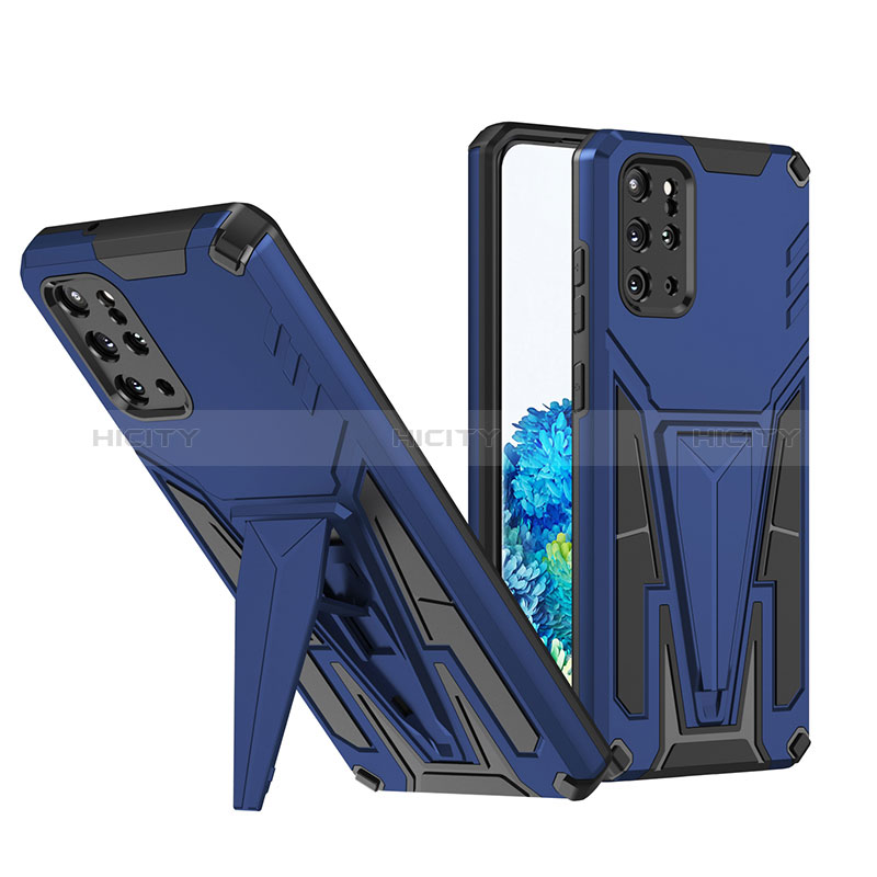 Custodia Silicone e Plastica Opaca Cover con Supporto MQ1 per Samsung Galaxy S20 Plus Blu