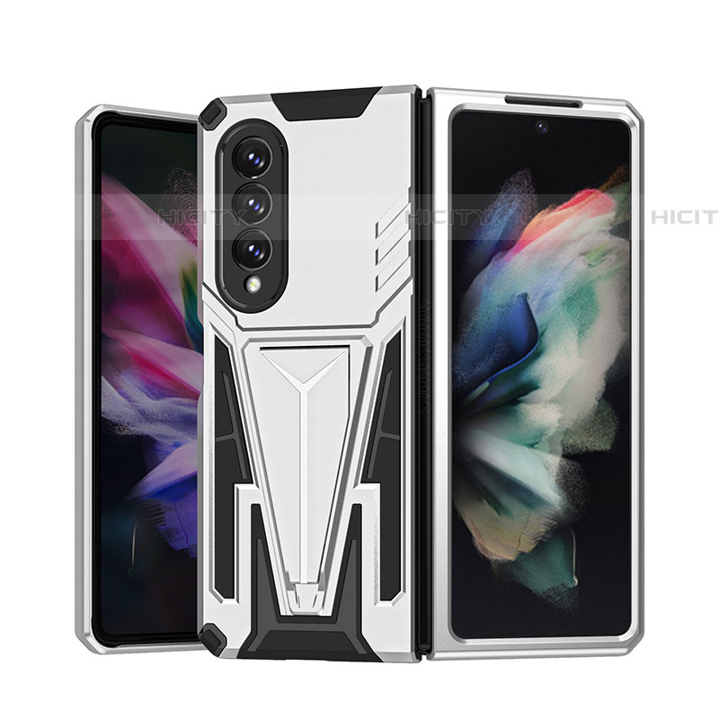 Custodia Silicone e Plastica Opaca Cover con Supporto MQ1 per Samsung Galaxy Z Fold4 5G Argento