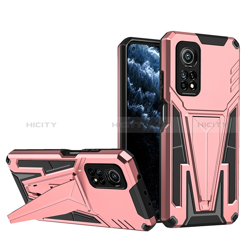 Custodia Silicone e Plastica Opaca Cover con Supporto MQ1 per Xiaomi Mi 10T Pro 5G Oro Rosa