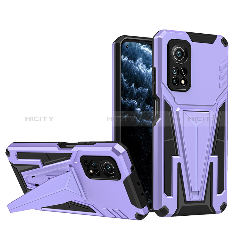 Custodia Silicone e Plastica Opaca Cover con Supporto MQ1 per Xiaomi Mi 10T Pro 5G Viola