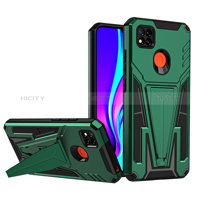 Custodia Silicone e Plastica Opaca Cover con Supporto MQ1 per Xiaomi Redmi 9C NFC Verde