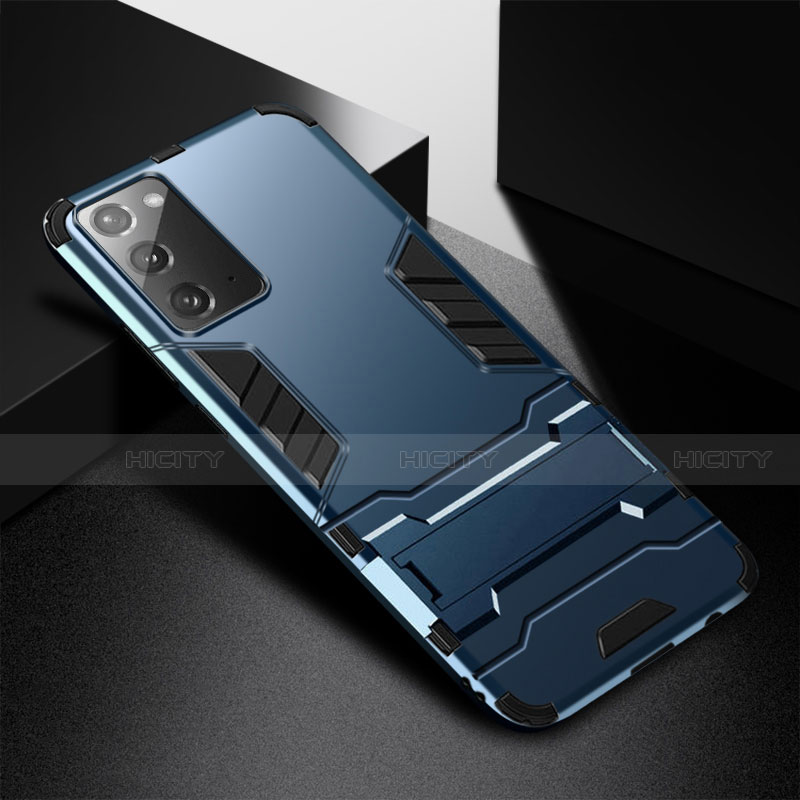 Custodia Silicone e Plastica Opaca Cover con Supporto N02 per Samsung Galaxy Note 20 5G Blu