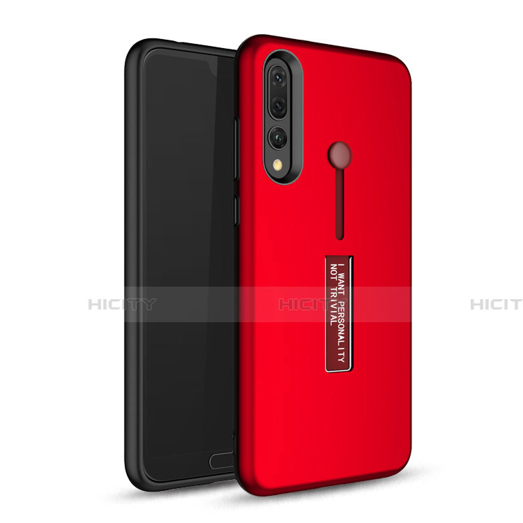 Custodia Silicone e Plastica Opaca Cover con Supporto P01 per Huawei P20 Pro Rosso
