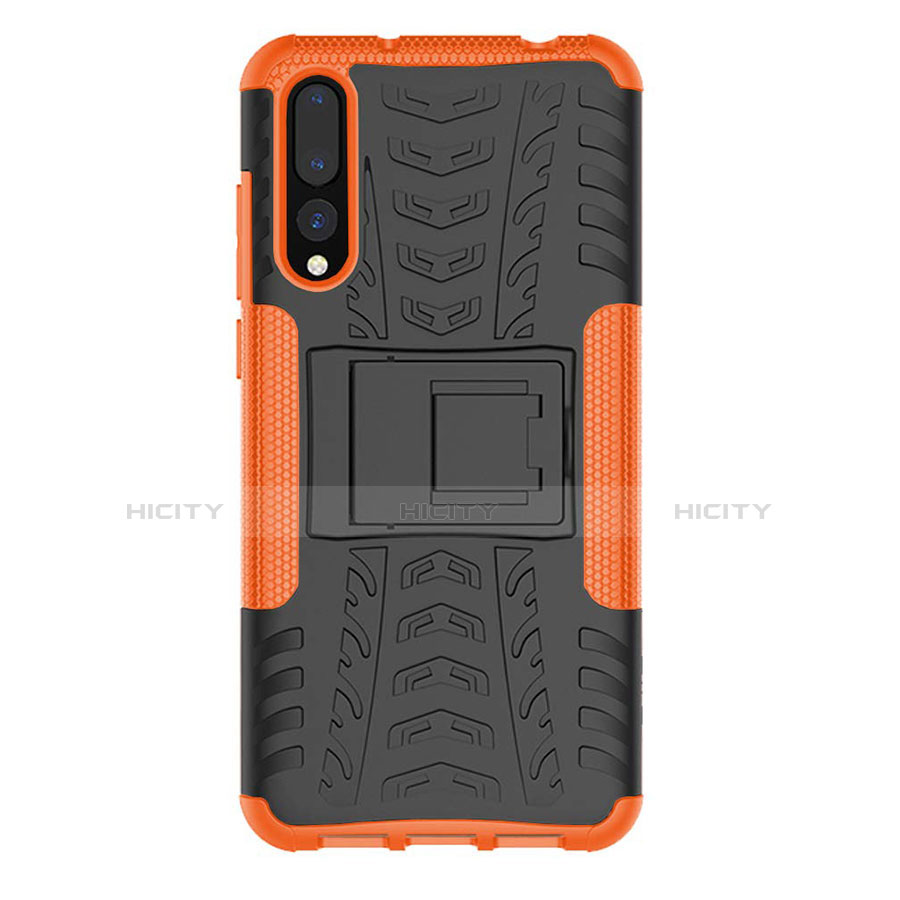 Custodia Silicone e Plastica Opaca Cover con Supporto P02 per Huawei P20 Pro Arancione