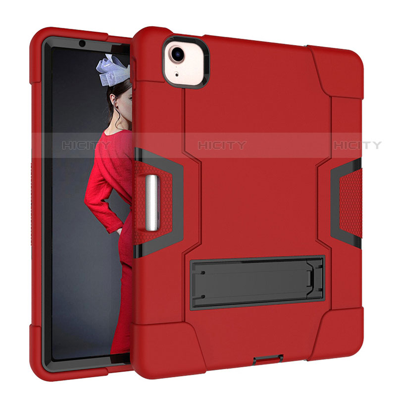 Custodia Silicone e Plastica Opaca Cover con Supporto per Apple iPad Air 10.9 (2020) Rosso