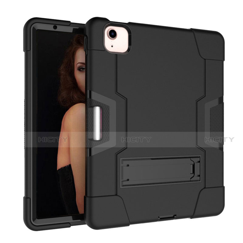 Custodia Silicone e Plastica Opaca Cover con Supporto per Apple iPad Air 4 10.9 (2020) Nero