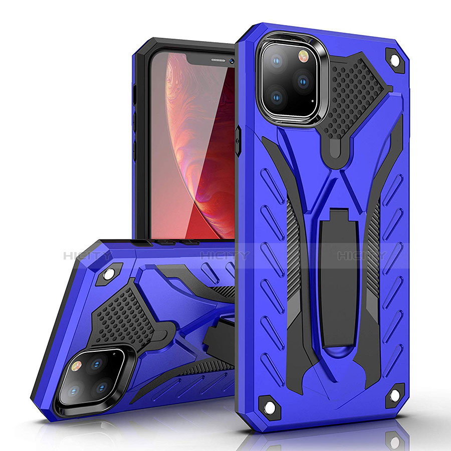 Custodia Silicone e Plastica Opaca Cover con Supporto per Apple iPhone 11 Pro Max Blu