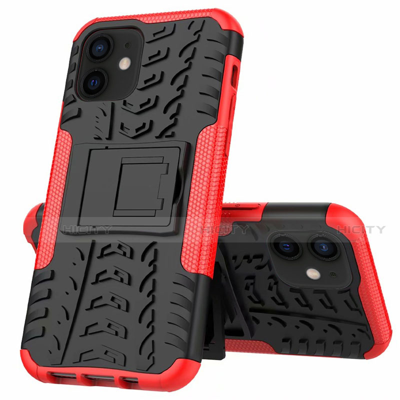 Custodia Silicone e Plastica Opaca Cover con Supporto per Apple iPhone 12 Mini Rosso