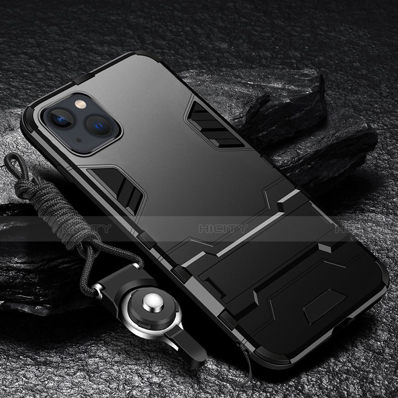 Custodia Silicone e Plastica Opaca Cover con Supporto per Apple iPhone 13 Mini Nero