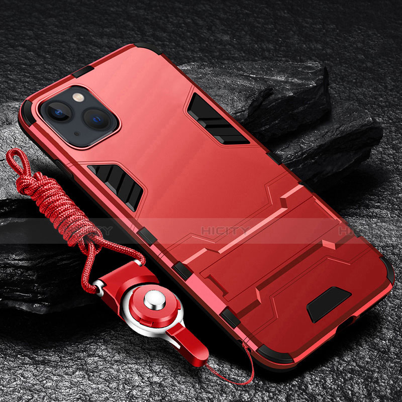 Custodia Silicone e Plastica Opaca Cover con Supporto per Apple iPhone 13 Mini Rosso