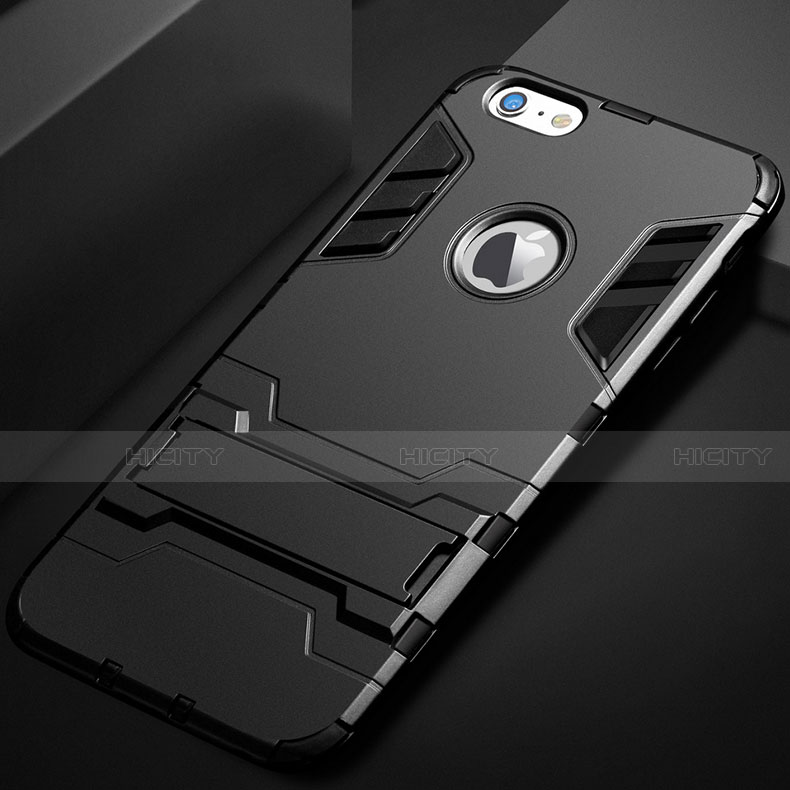 Custodia Silicone e Plastica Opaca Cover con Supporto per Apple iPhone 6 Nero