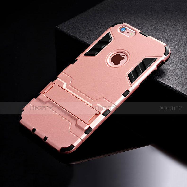 Custodia Silicone e Plastica Opaca Cover con Supporto per Apple iPhone 6 Plus Oro Rosa