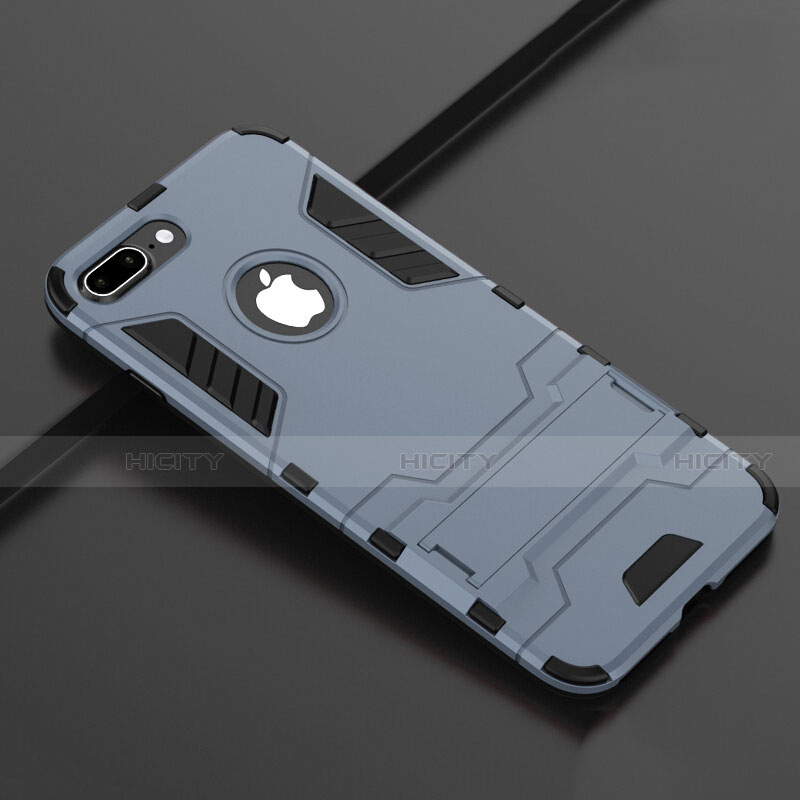 Custodia Silicone e Plastica Opaca Cover con Supporto per Apple iPhone 7 Plus Blu