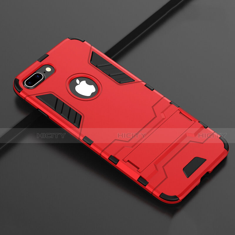 Custodia Silicone e Plastica Opaca Cover con Supporto per Apple iPhone 7 Plus Rosso