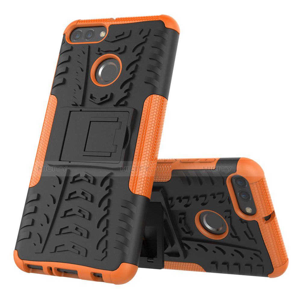 Custodia Silicone e Plastica Opaca Cover con Supporto per Huawei Enjoy 8 Plus Arancione