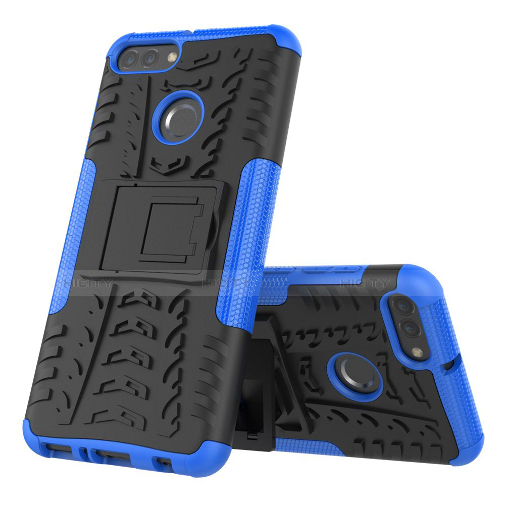 Custodia Silicone e Plastica Opaca Cover con Supporto per Huawei Enjoy 8 Plus Blu