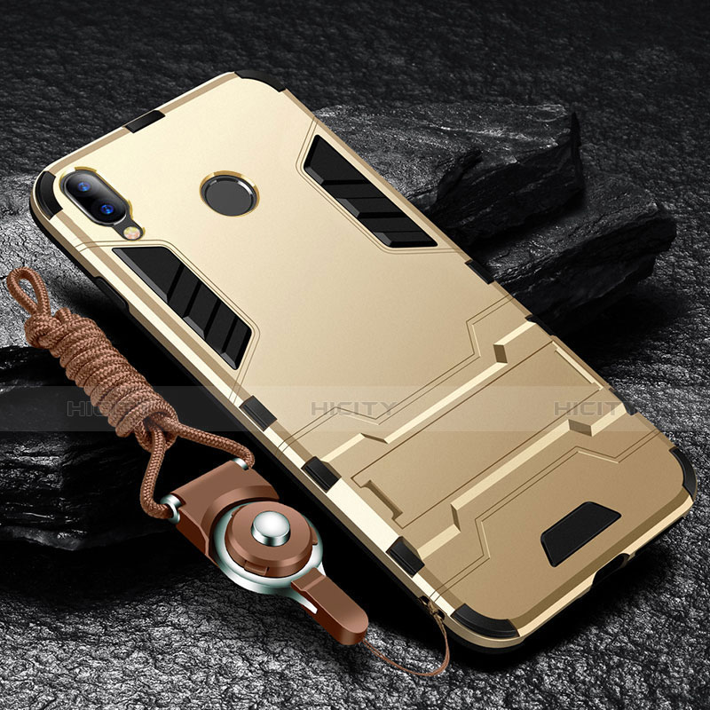 Custodia Silicone e Plastica Opaca Cover con Supporto per Huawei Enjoy 9 Plus Oro