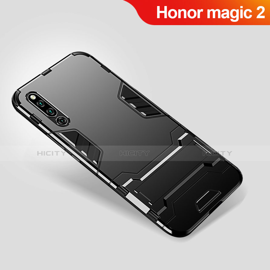 Custodia Silicone e Plastica Opaca Cover con Supporto per Huawei Honor Magic 2 Nero