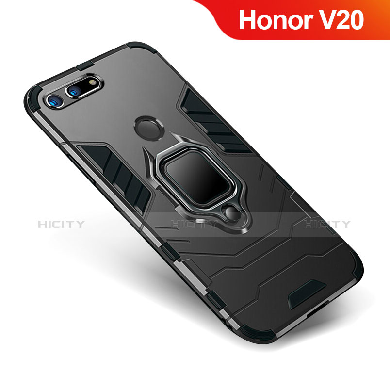 Custodia Silicone e Plastica Opaca Cover con Supporto per Huawei Honor V20 Nero