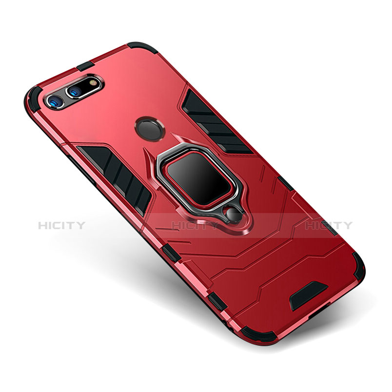 Custodia Silicone e Plastica Opaca Cover con Supporto per Huawei Honor V20 Rosso
