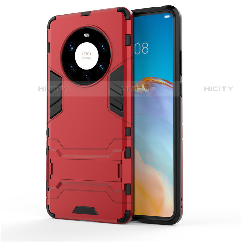 Custodia Silicone e Plastica Opaca Cover con Supporto per Huawei Mate 40 Pro+ Plus Rosso