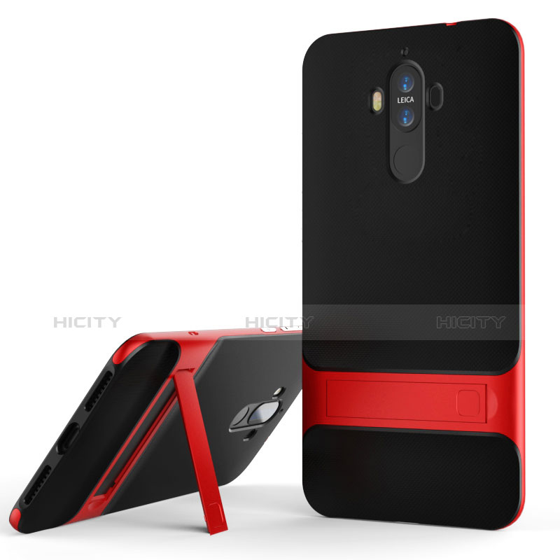 Custodia Silicone e Plastica Opaca Cover con Supporto per Huawei Mate 9 Rosso