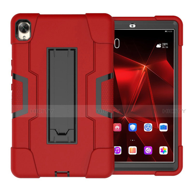 Custodia Silicone e Plastica Opaca Cover con Supporto per Huawei MediaPad M6 10.8 Rosso