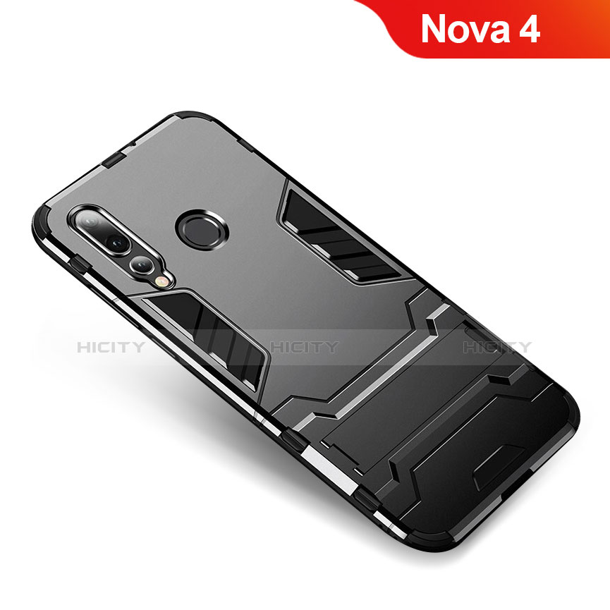 Custodia Silicone e Plastica Opaca Cover con Supporto per Huawei Nova 4 Nero
