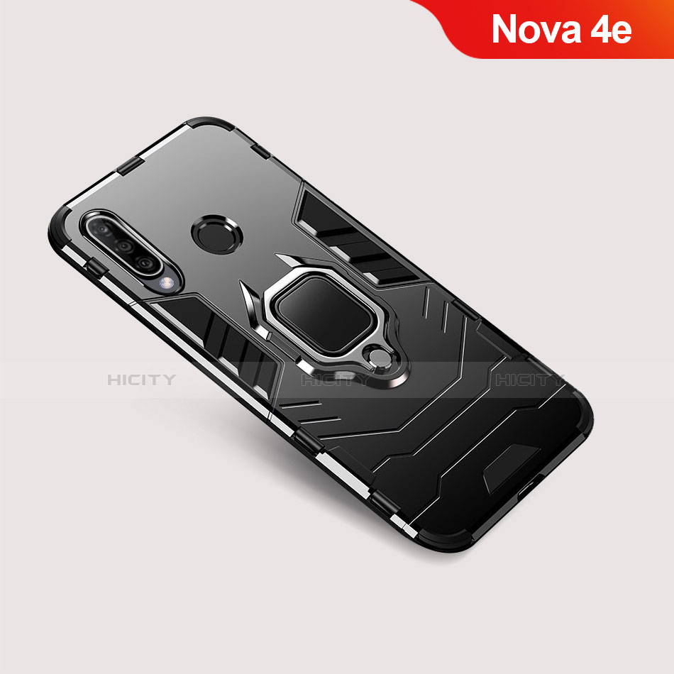 Custodia Silicone e Plastica Opaca Cover con Supporto per Huawei Nova 4e Nero