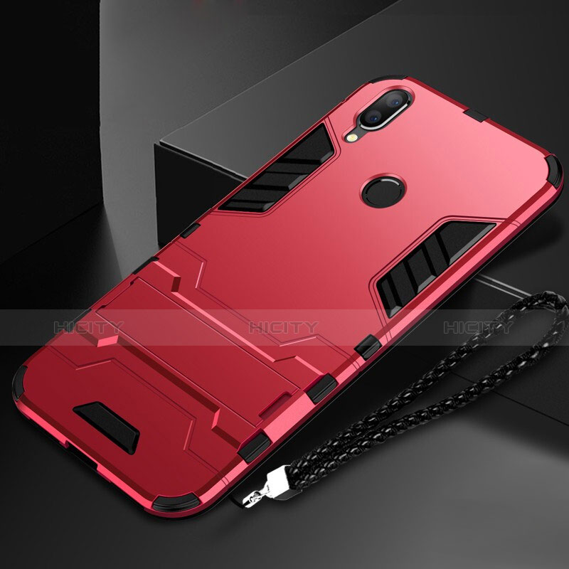Custodia Silicone e Plastica Opaca Cover con Supporto per Huawei P Smart (2019) Rosso