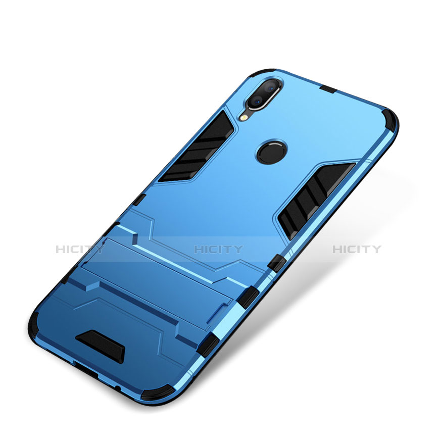 Custodia Silicone e Plastica Opaca Cover con Supporto per Huawei P Smart+ Plus Blu