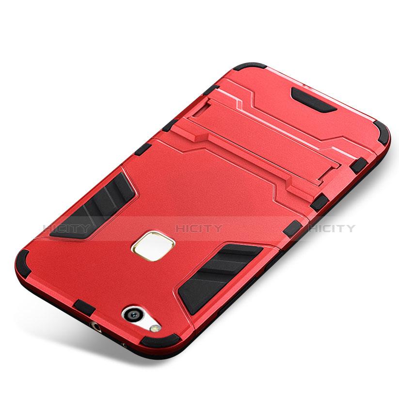 Custodia Silicone e Plastica Opaca Cover con Supporto per Huawei P10 Lite Rosso